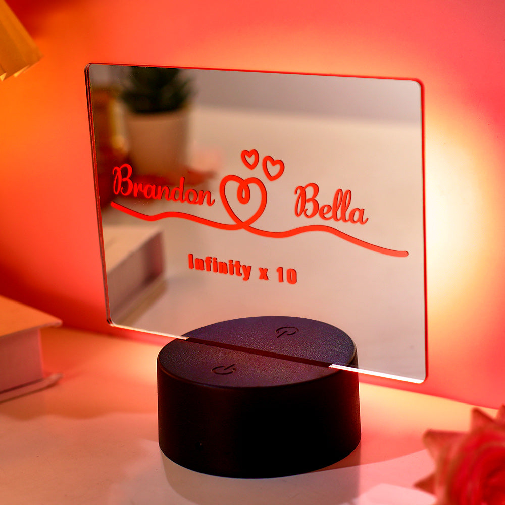 Personalized Name Mirror Colorful Lamp Anniversary Gift for Lover
