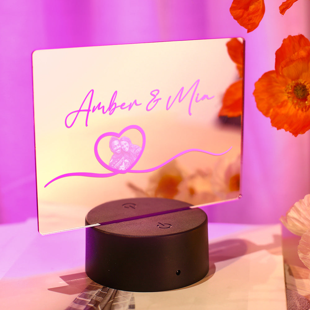Custom Name Mirror Photo Lamp Colorful Couple Gift