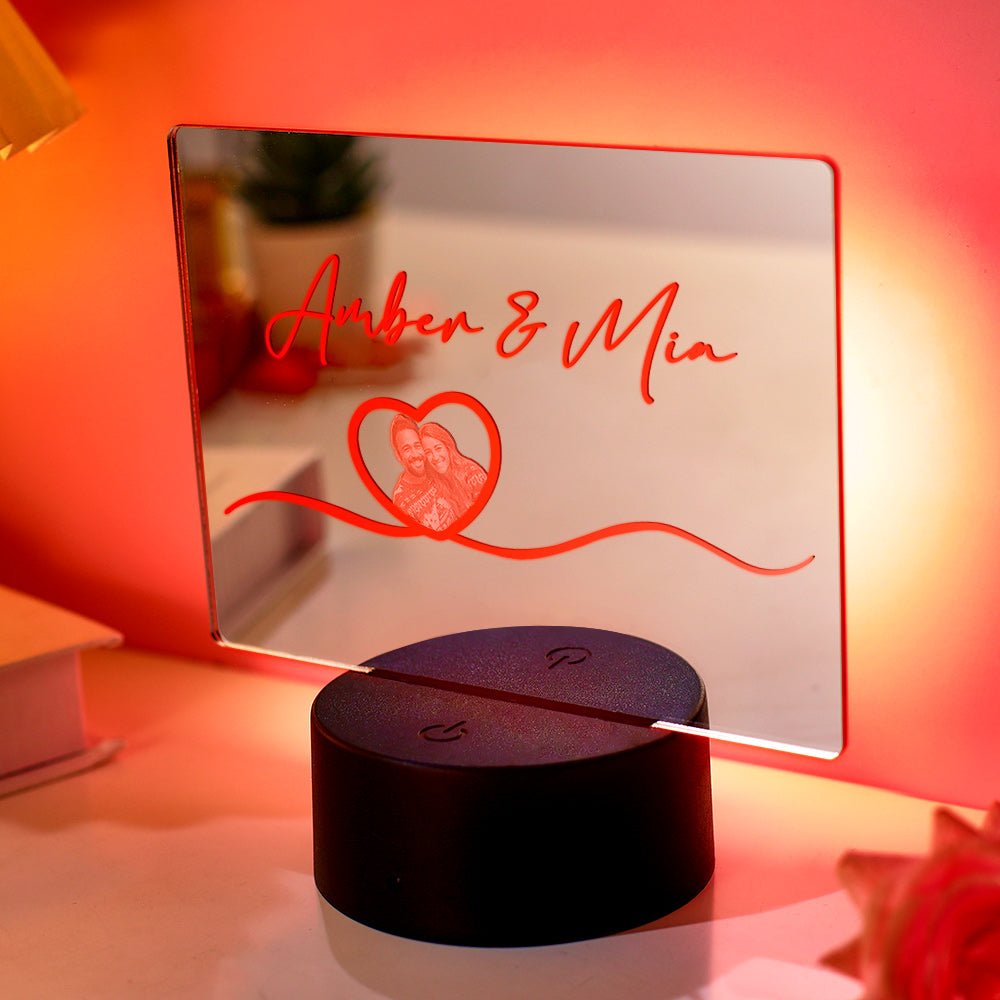 Custom Name Mirror Photo Lamp Colorful Couple Gift