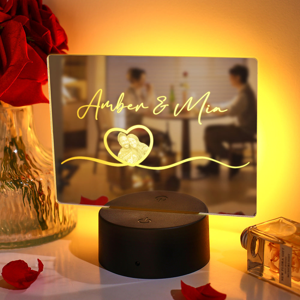 Custom Name Mirror Photo Lamp Colorful Couple Gift