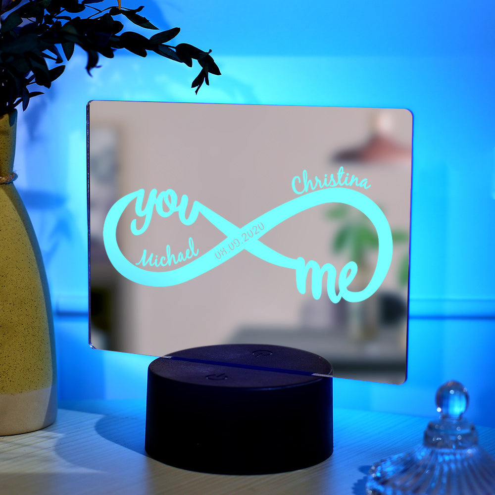 Personalized Name Mirror Lamp Infinity Love Gift for Couple