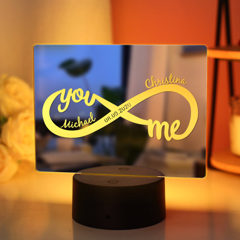 Personalized Name Mirror Lamp Infinity Love Gift for Couple