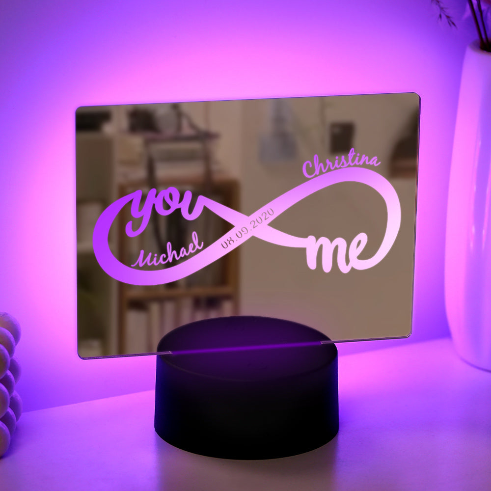 Personalized Name Mirror Lamp Infinity Love Gift for Couple
