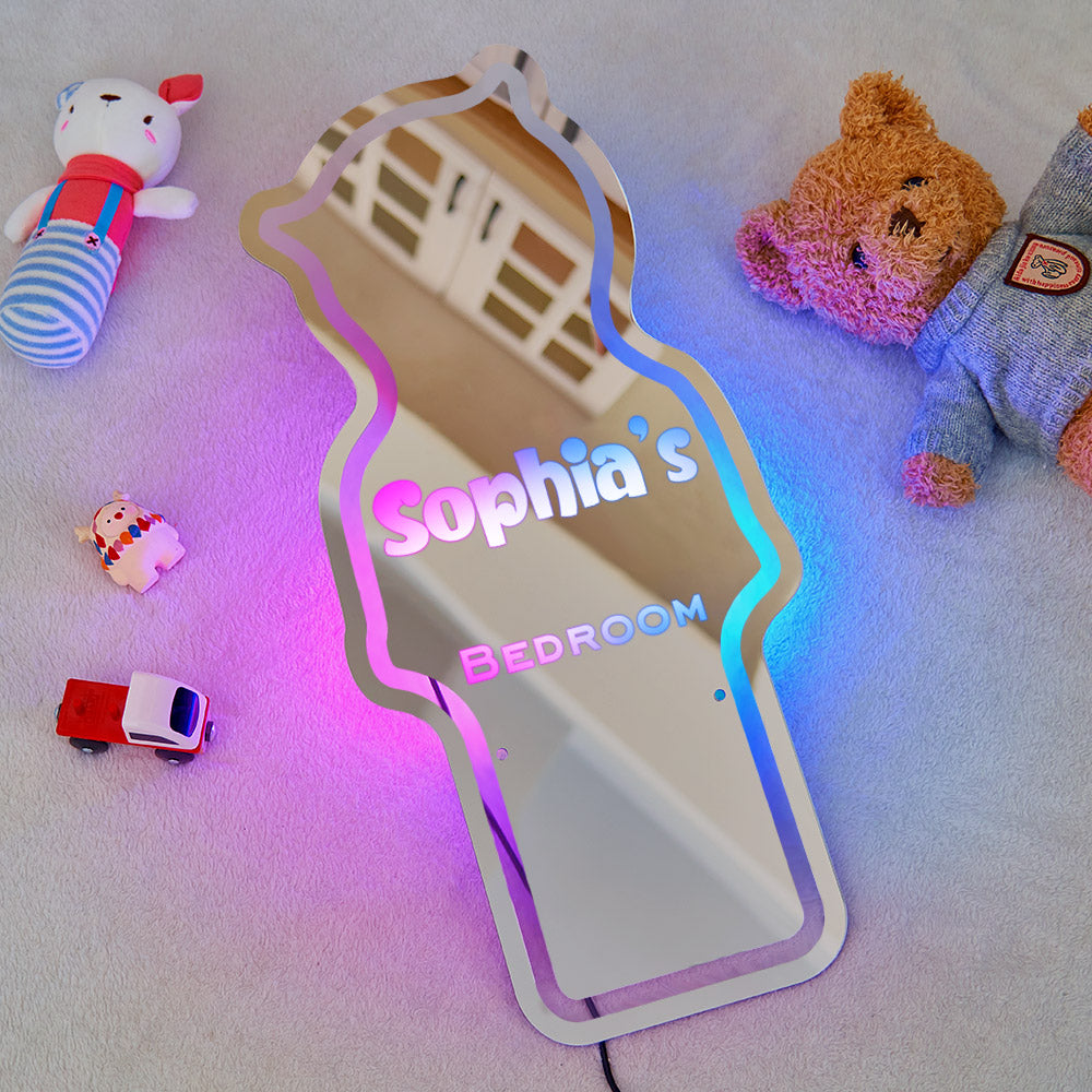 Personalized Name Mirror Light Children's Bedroom Bear Gift