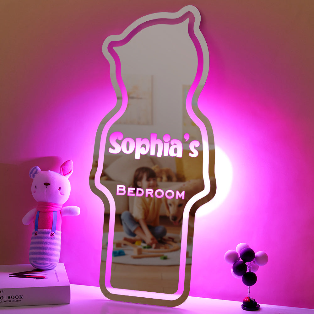 Personalized Name Mirror Light Children's Bedroom Bear Gift