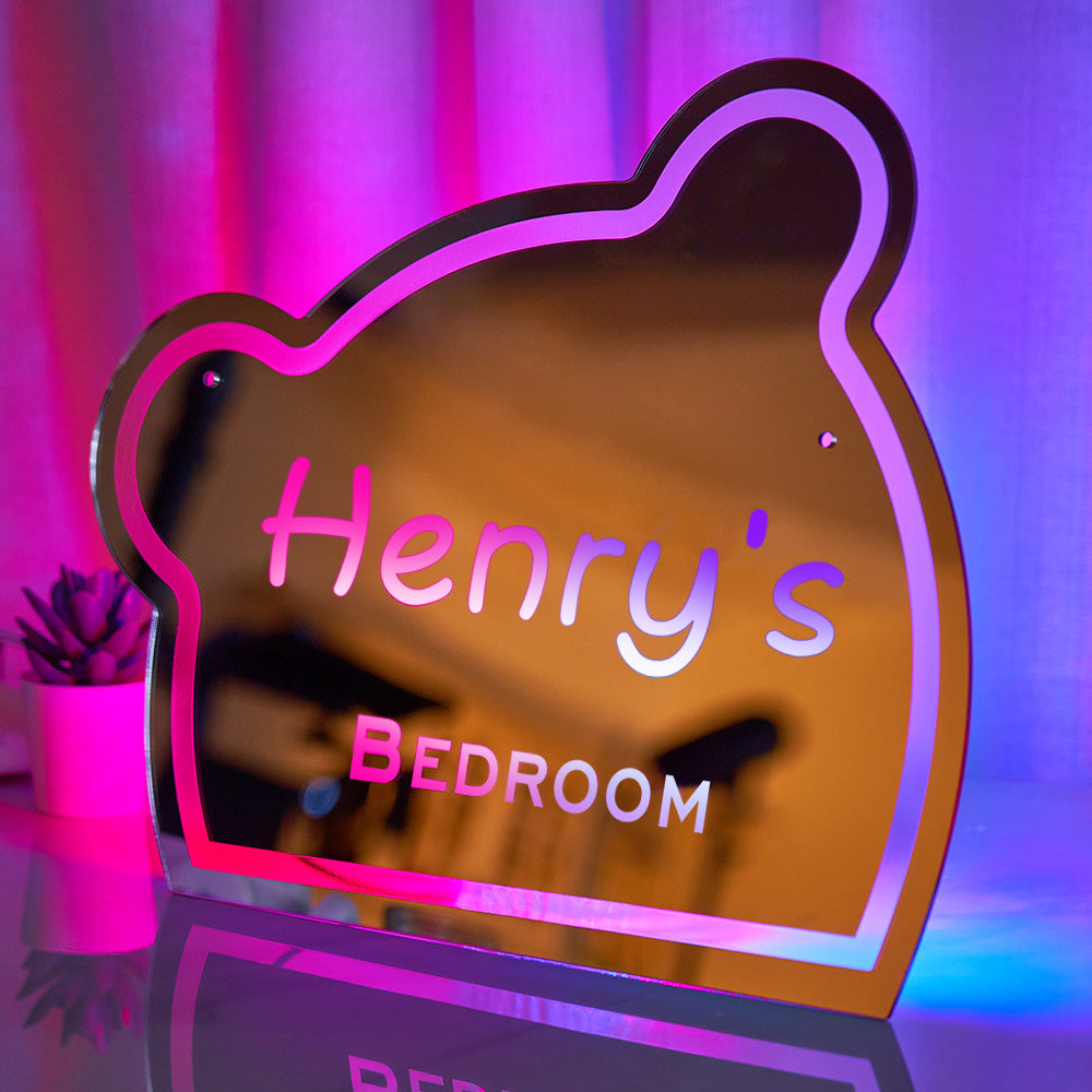 Custom Name Mirror Light Funny Children's Bedroom Bear Gift