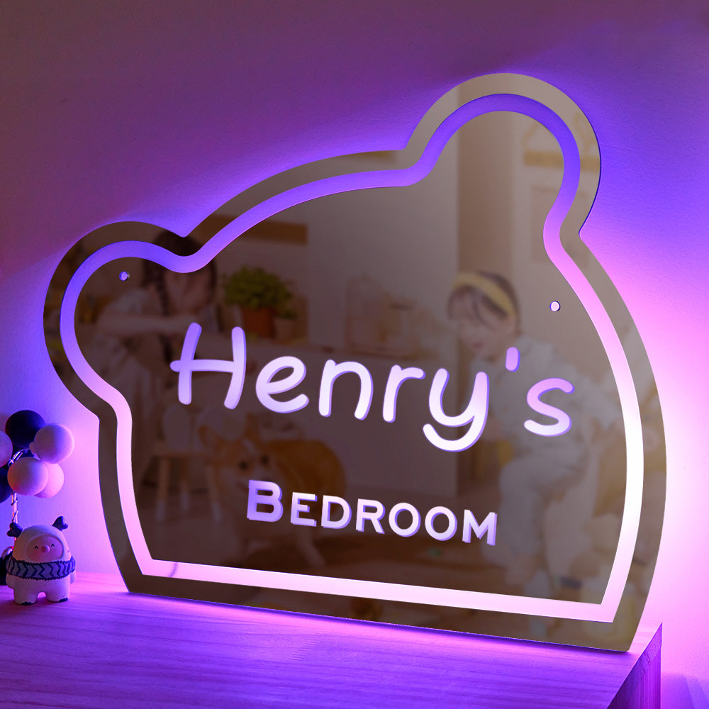 Custom Name Mirror Light Funny Children's Bedroom Bear Gift