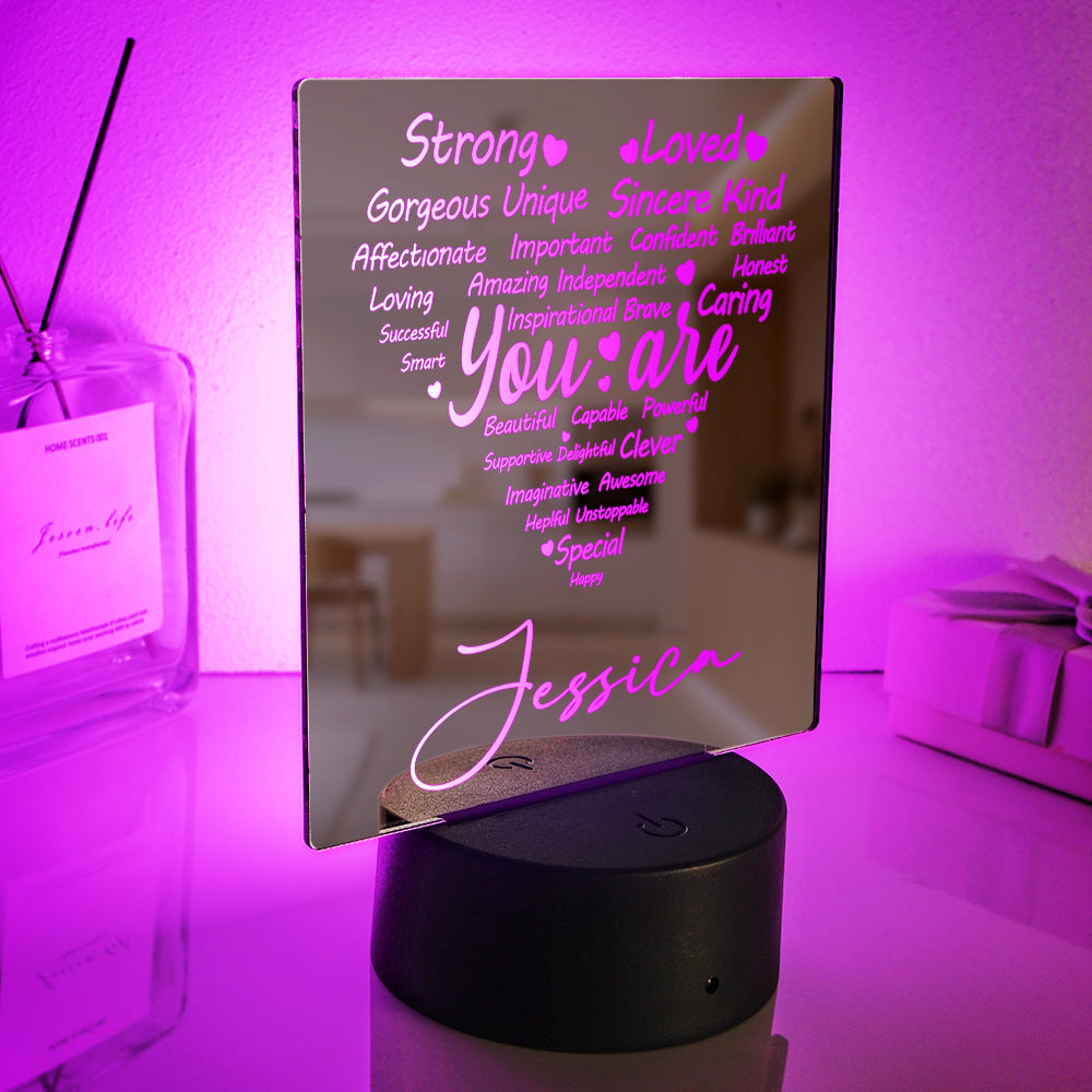 Personalized Engraved Mirror Light Heart Colorful Lamp Gift