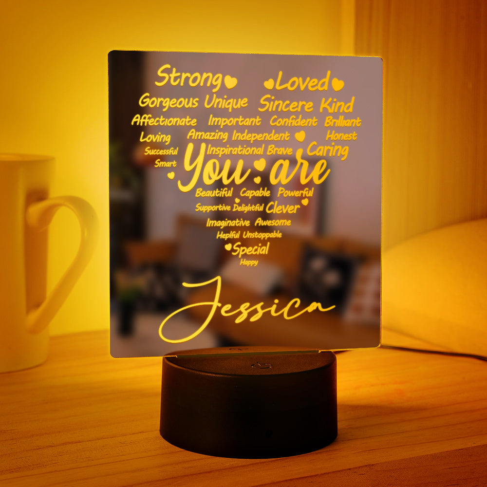 Personalized Engraved Mirror Light Heart Colorful Lamp Gift