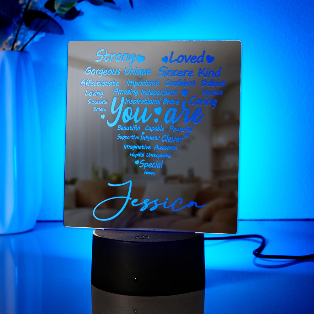 Personalized Engraved Mirror Light Heart Colorful Lamp Gift