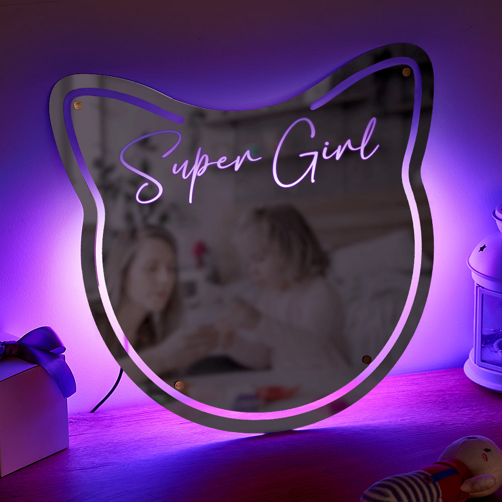 Custom Name Mirror Light Cat Colorful Lights Home Gift