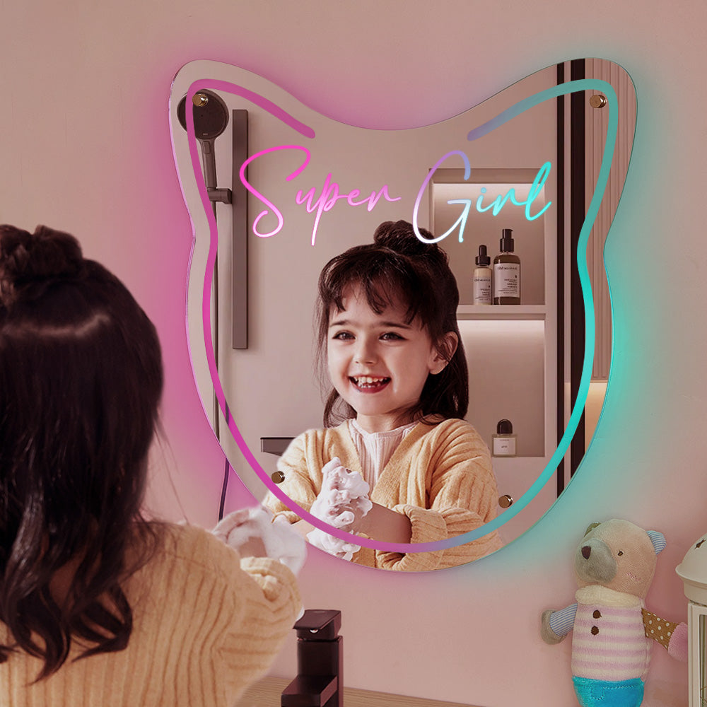 Custom Name Mirror Light Cat Colorful Lights Home Gift