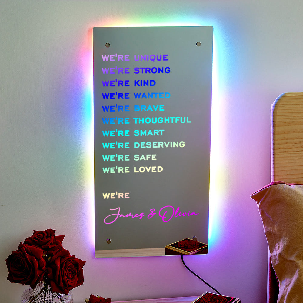 Valentine's Day Gift WE ARE Personalized Name Mirror Light Light Up Colorful Bedroom Lamp Gift for Couple