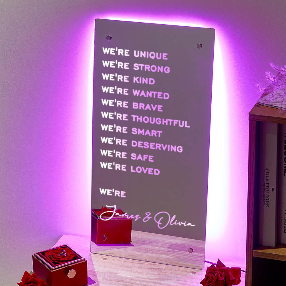 Valentine's Day Gift WE ARE Personalized Name Mirror Light Light Up Colorful Bedroom Lamp Gift for Couple