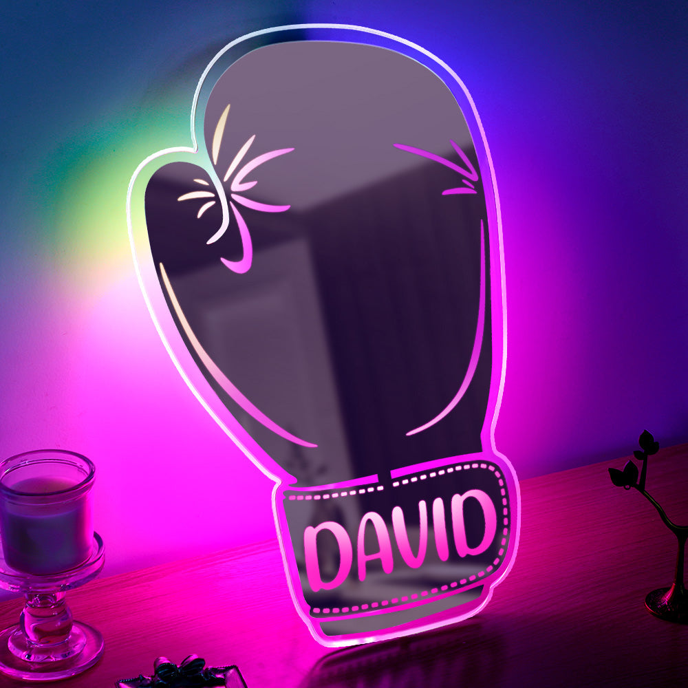 Custom Name Mirror Light Boxing Gloves Gift for Boyfriend