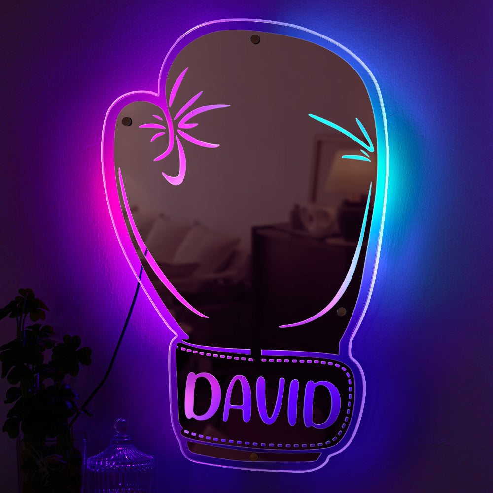 Custom Name Mirror Light Boxing Gloves Gift for Boyfriend