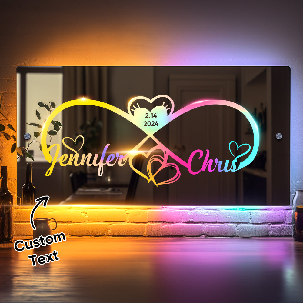 Personalized Engraved Infinity Heart Mirror Light Bedroom Sign Custom Mirror Neon Signs Wall Decor, Custom Name Sign for Bedroom,Valentine's Day Couple Gift
