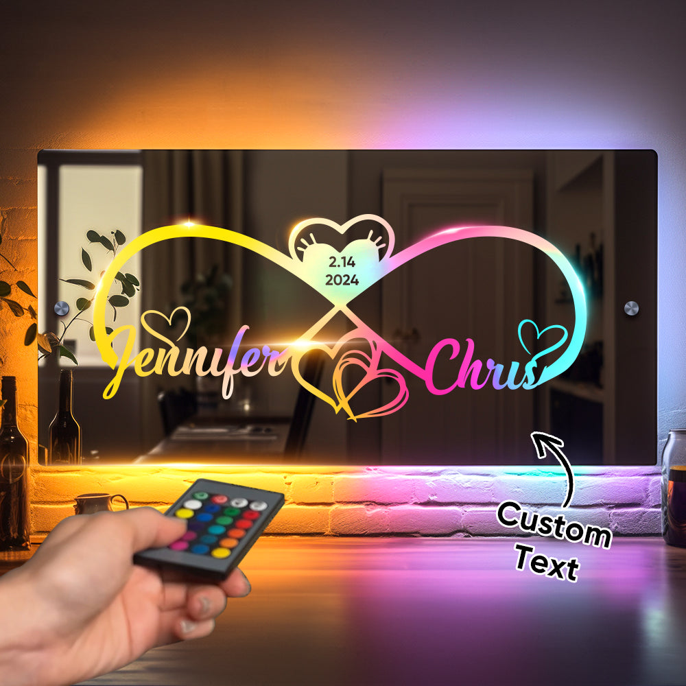 Personalized Engraved Infinity Heart Mirror Light Bedroom Sign Custom Mirror Neon Signs Wall Decor, Custom Name Sign for Bedroom,Valentine's Day Couple Gift