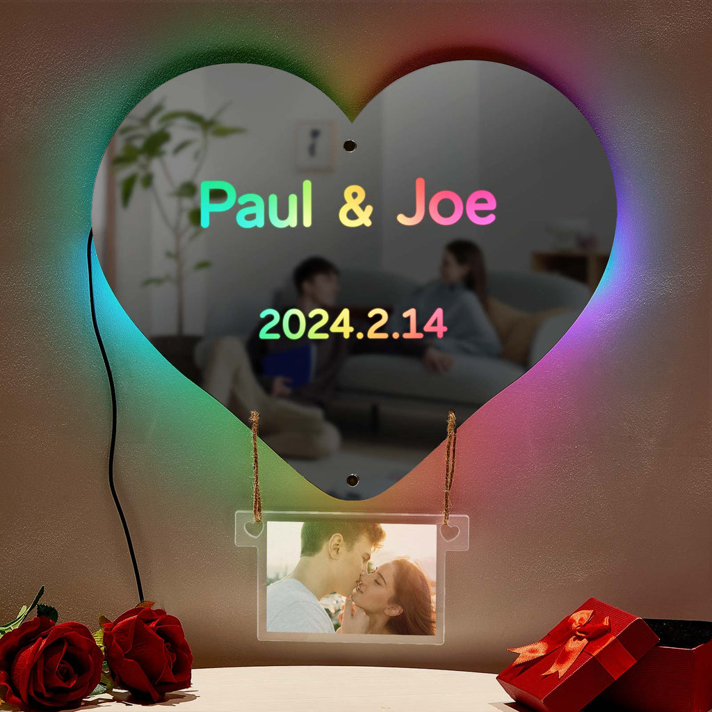 Custom Photo Engraved Mirror Light Hot Air Balloon Couple Gift