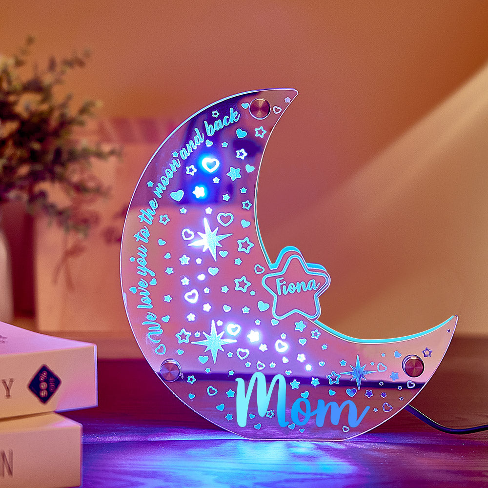 Personalized Name Moon Mirror Light Custom Family Member Name Mirror Light Gift for Mom