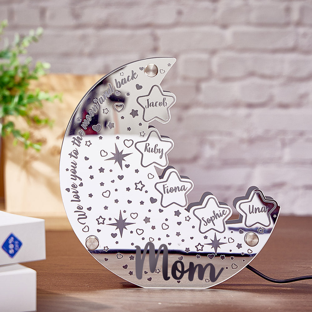 Personalized Name Moon Mirror Light Custom Family Member Name Mirror Light Gift for Mom