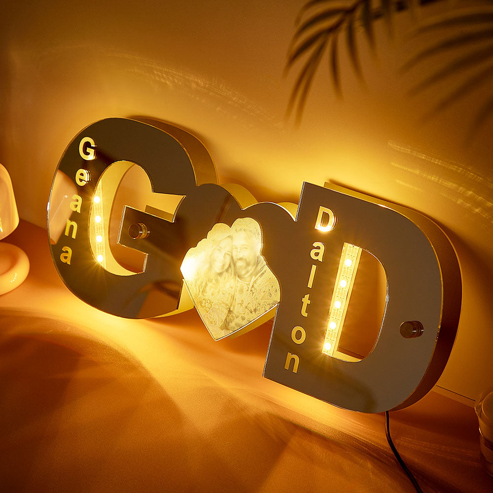 Personalized letter heart photo led mirror light Valentine's Day Gifts
