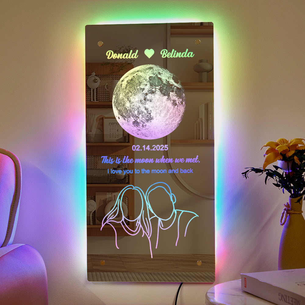 Custom Moon Phase with Silhouette Photo Mirror Light Anniversary Gift