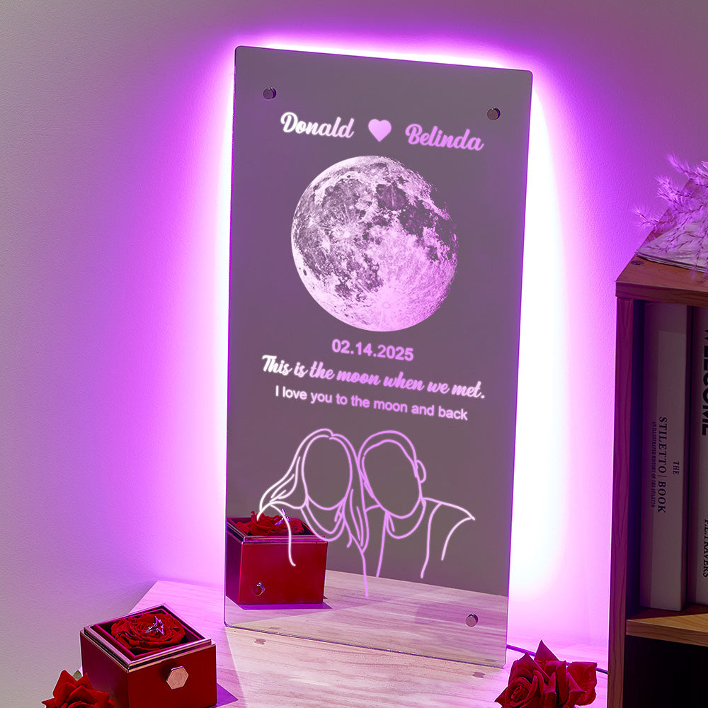 Custom Moon Phase with Silhouette Photo Mirror Light Anniversary Gift