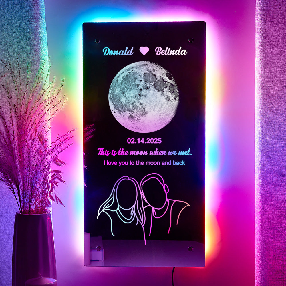 Custom Moon Phase with Silhouette Photo Mirror Light Anniversary Gift