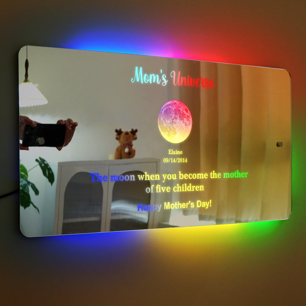 Custom Mom's Universe Led Mirror Light Frame with Text and Date Mother's Day Gifts