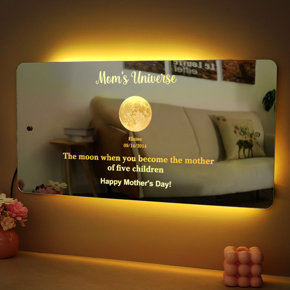 Custom Mom's Universe Led Mirror Light Frame with Text and Date Mother's Day Gifts