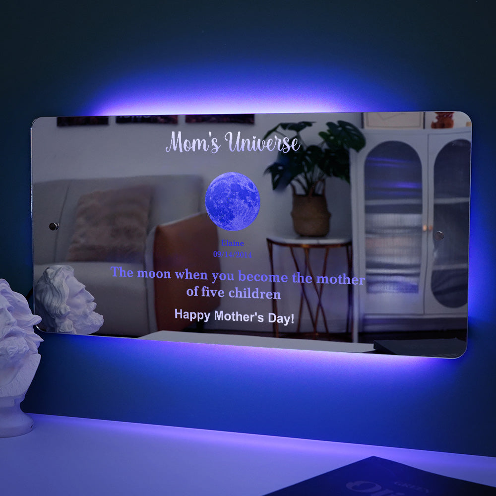 Custom Mom's Universe Led Mirror Light Frame with Text and Date Mother's Day Gifts