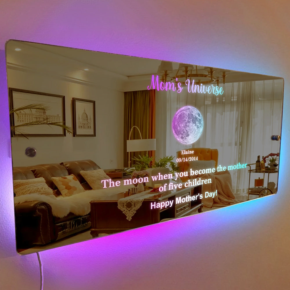 Custom Mom's Universe Led Mirror Light Frame with Text and Date Mother's Day Gifts