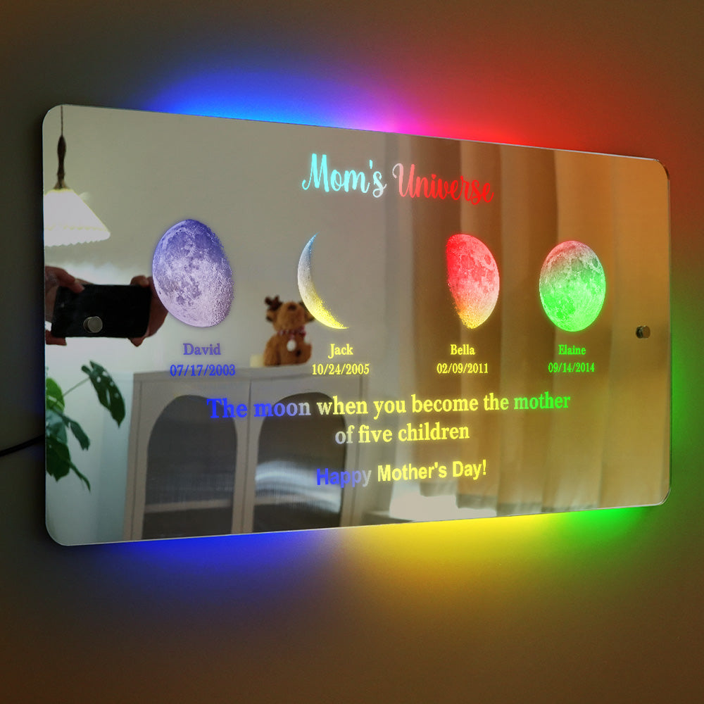 Custom Mom's Universe Led Mirror Light Frame with Text and Date Mother's Day Gifts