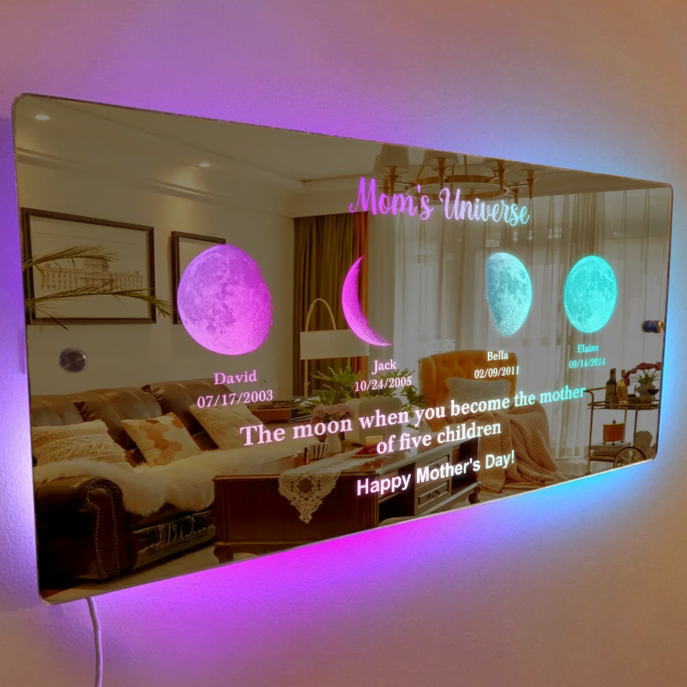 Custom Mom's Universe Led Mirror Light Frame with Text and Date Mother's Day Gifts