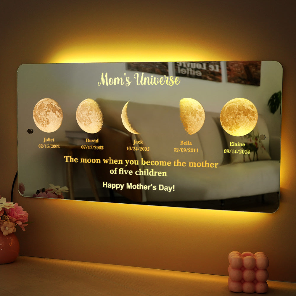 Custom Mom's Universe Led Mirror Light Frame with Text and Date Mother's Day Gifts