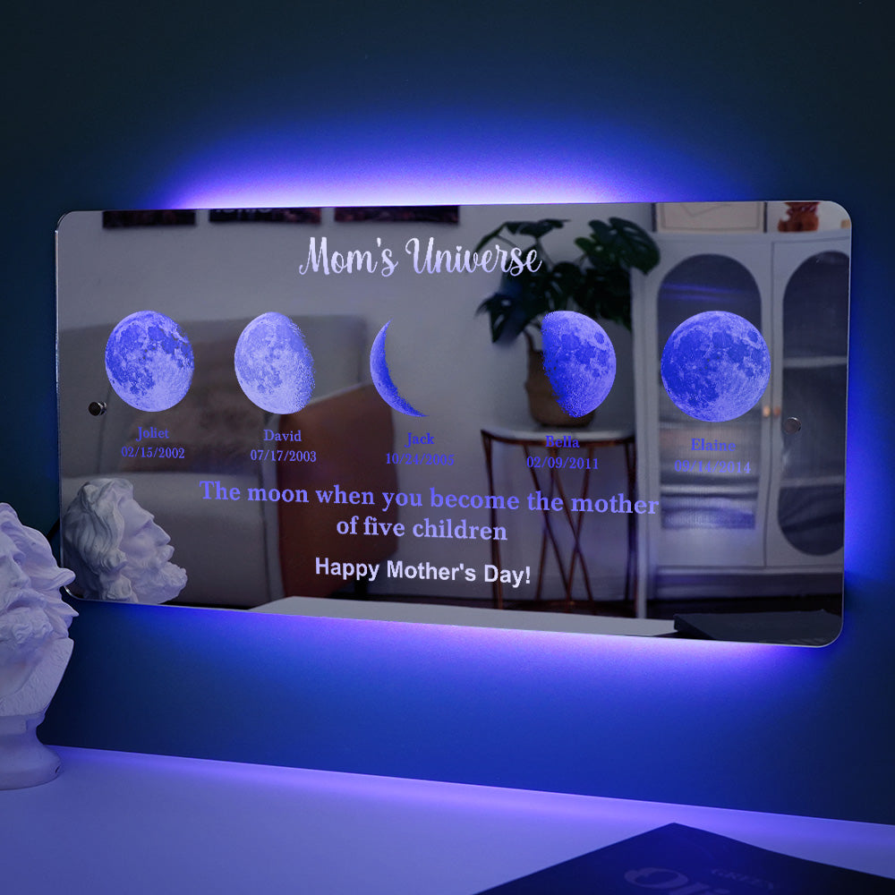 Custom Mom's Universe Led Mirror Light Frame with Text and Date Mother's Day Gifts