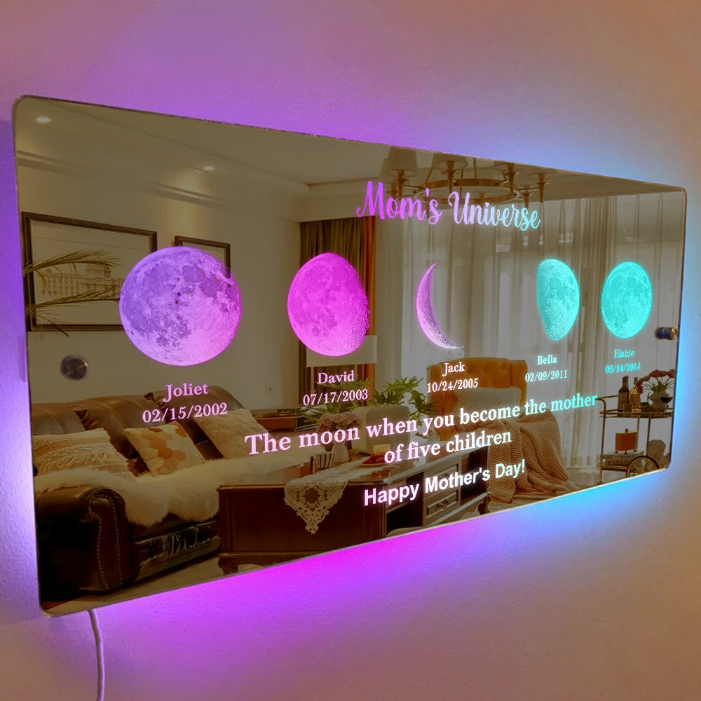 Custom Mom's Universe Led Mirror Light Frame with Text and Date Mother's Day Gifts