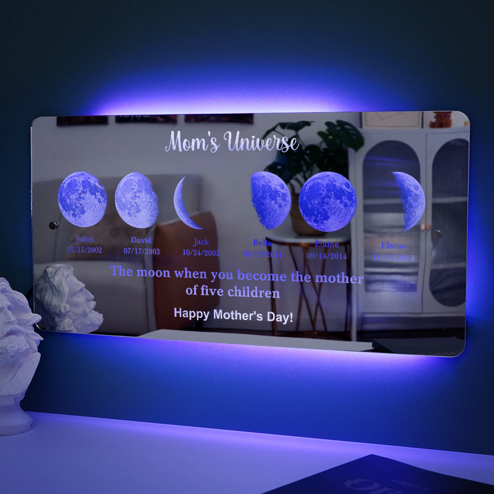 Custom Mom's Universe Led Mirror Light Frame with Text and Date Mother's Day Gifts