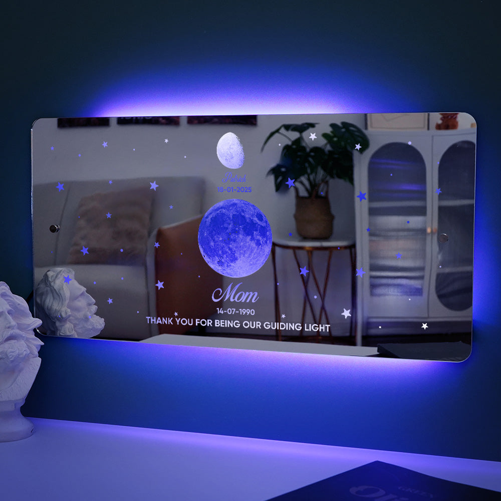 Mom's Exclusive Galaxy Mirror Lamp - Customized Moon Phases for Kids and Moms