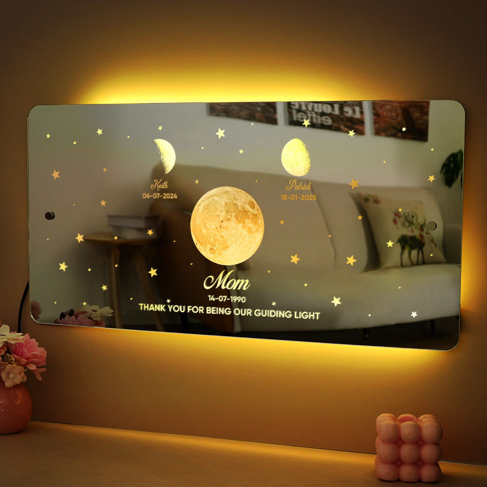 Mom's Exclusive Galaxy Mirror Lamp - Customized Moon Phases for Kids and Moms