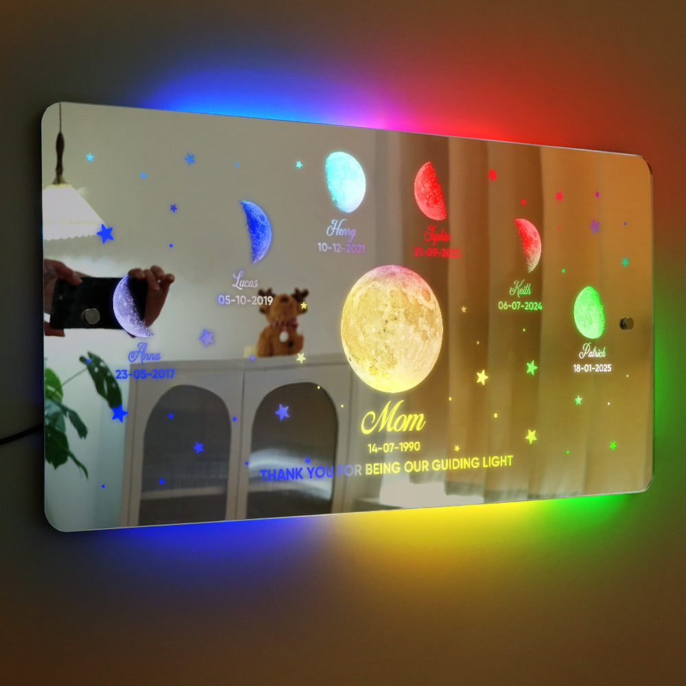 Mom's Exclusive Galaxy Mirror Lamp - Customized Moon Phases for Kids and Moms