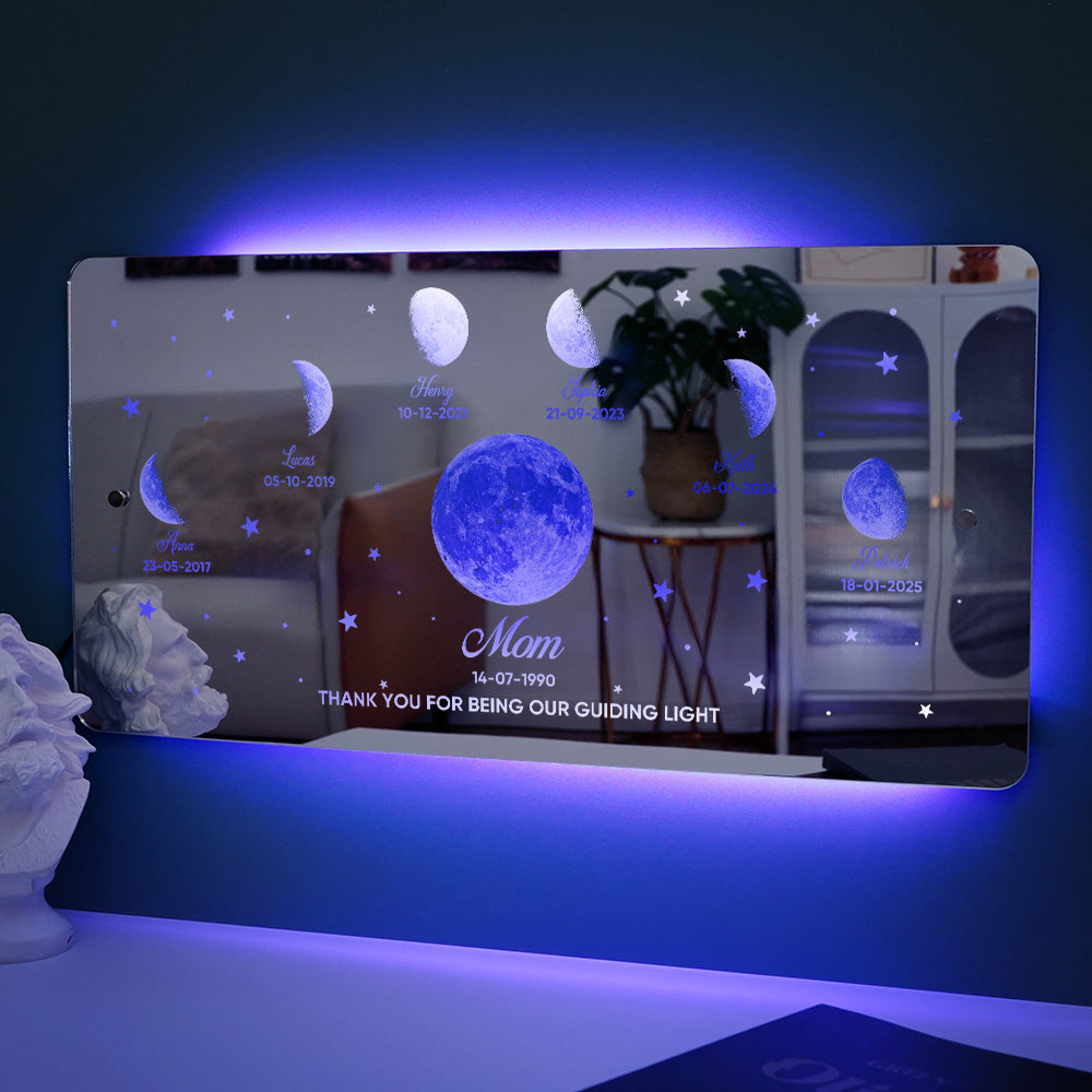 Mom's Exclusive Galaxy Mirror Lamp - Customized Moon Phases for Kids and Moms