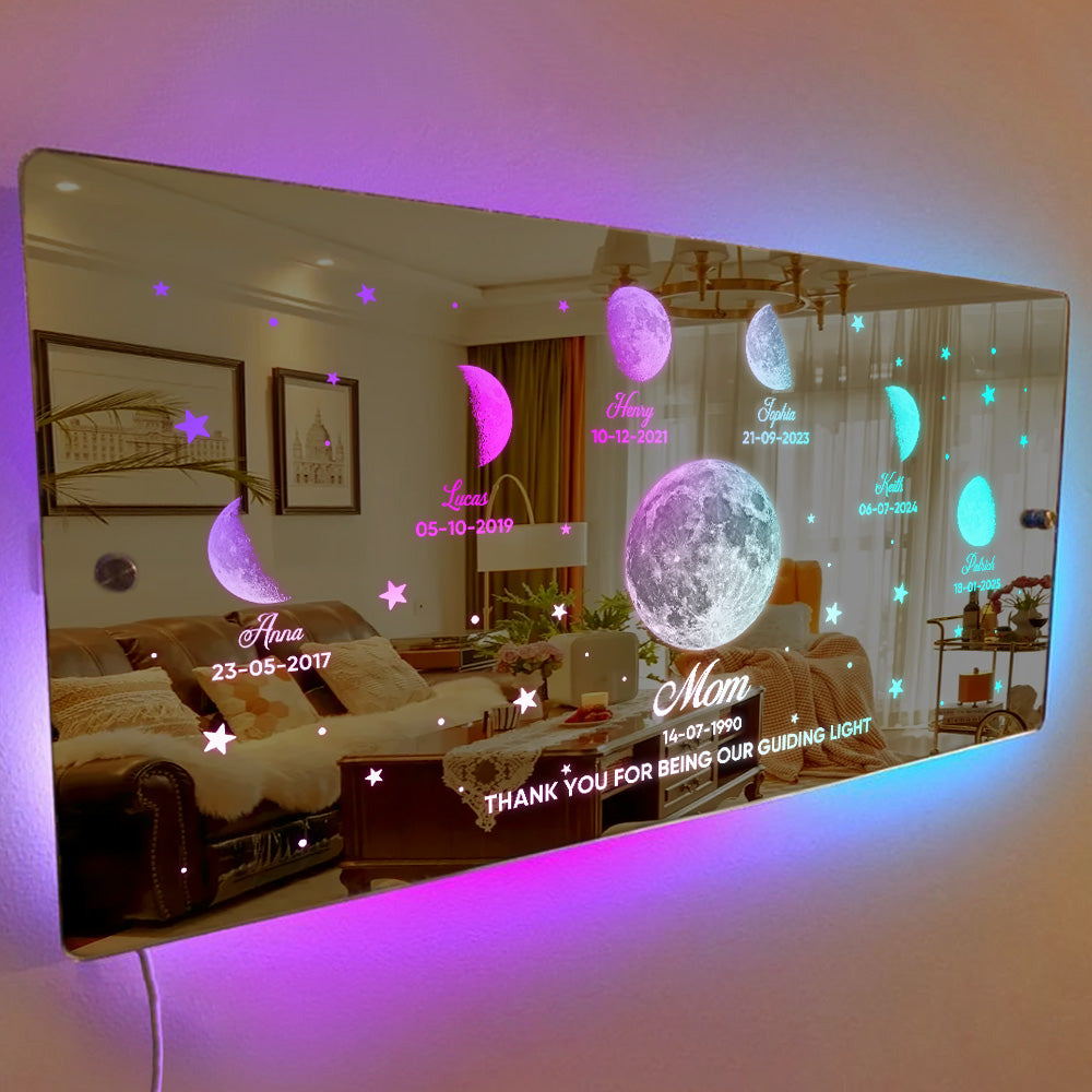 Mom's Exclusive Galaxy Mirror Lamp - Customized Moon Phases for Kids and Moms