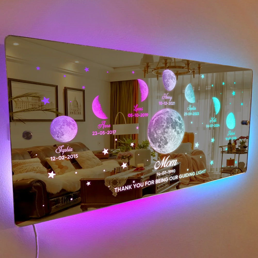 Mom's Exclusive Galaxy Mirror Lamp - Customized Moon Phases for Kids and Moms