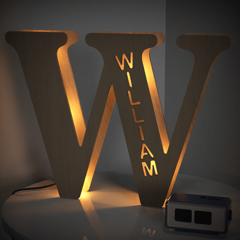Custom Engraved Letter Lights Gift "W"