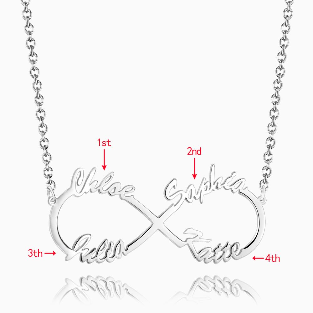 Infinity Four Name Necklace Silver