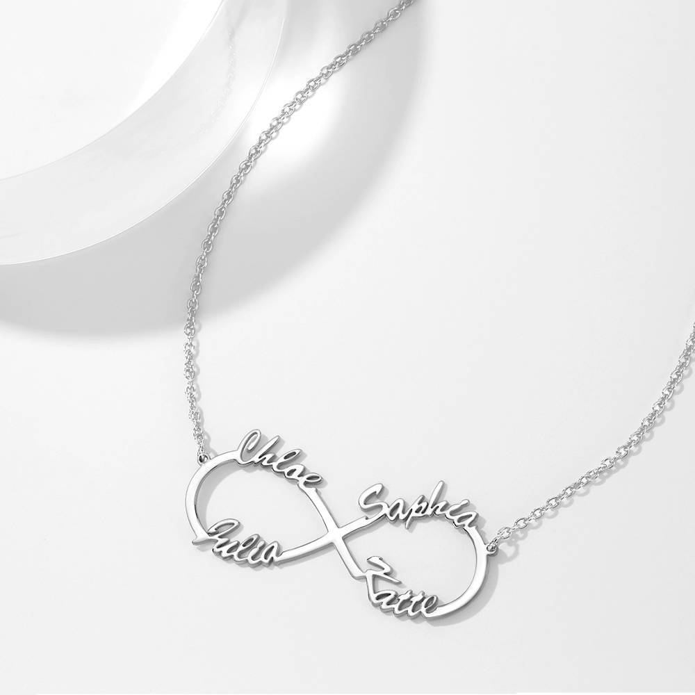 Infinity Four Name Necklace Silver