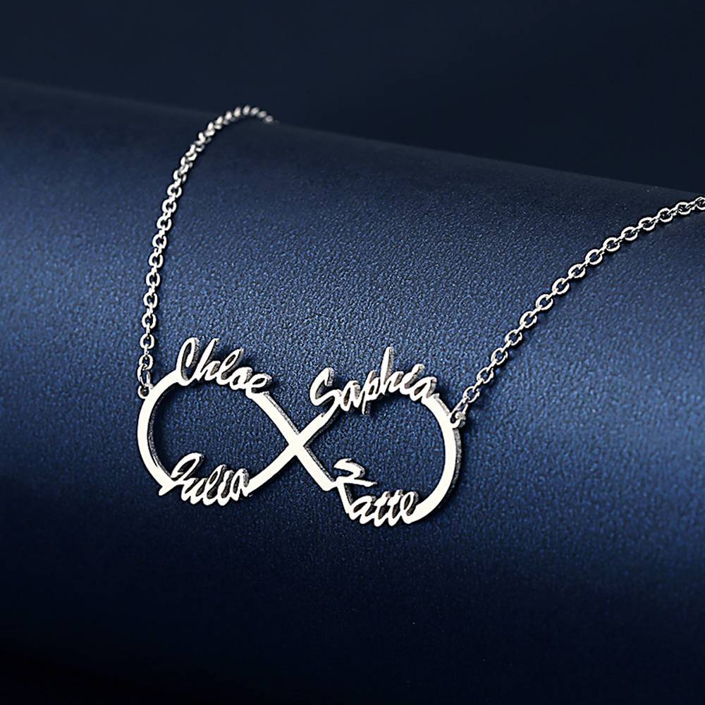 Infinity Four Name Necklace Silver