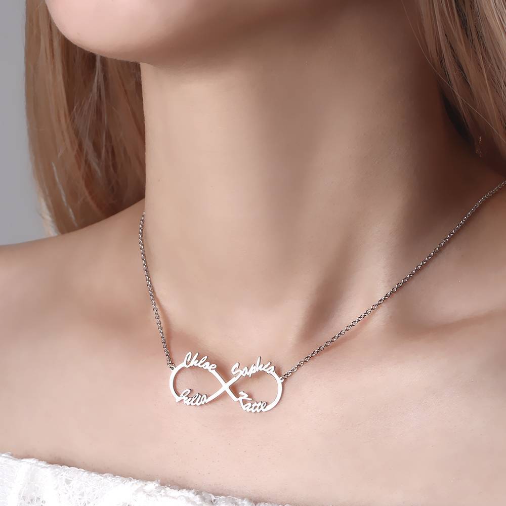 Infinity Four Name Necklace Silver